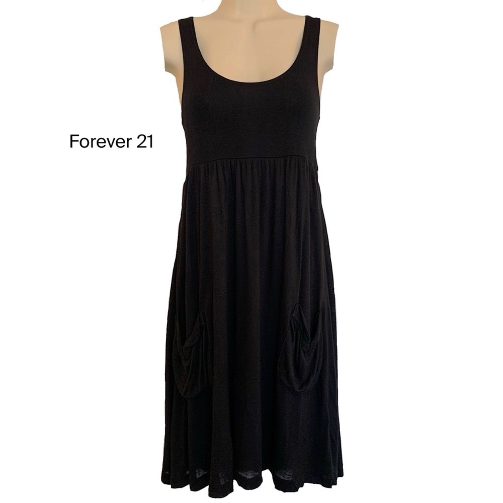 FOREVER 21 Black Knit Shirred Tank Dress Size Medium